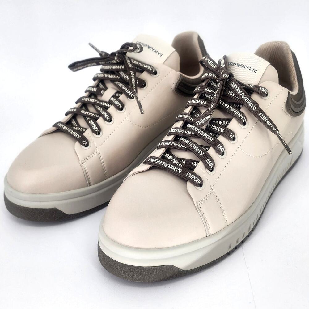 Emporio Armani Leather Logo Low-Top Sneakers Beige Men’s Size 8 (EUR 41)